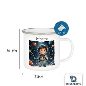 Emailletasse personalisiert mit Namen | Sternenabenteurer | Tasse Geschenkidee | Kindergeburtstag Geschenke Emailletasse Druckerino   