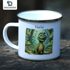 Emaille Tasse personalisiert mit Namen | Dschungelabenteuer-Kinder | Tassen personalisieren | Geschenk personalisier Geschenke