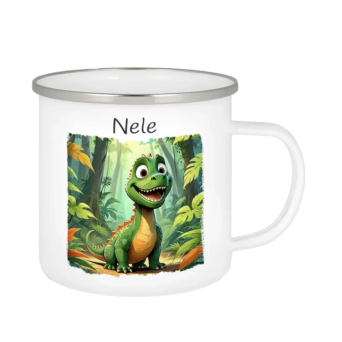 Emaille Tasse personalisiert mit Namen | Dschungelabenteuer-Kinder | Tassen personalisieren | Geschenk personalisier Emailletasse Druckerino   