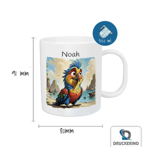 Tasse mit Namen | Abenteuer-Paradiesvogel | Tierbilder | personalisierte Tasse Kinder | 320ml  Geschenkidee Weihnachten