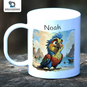 Tasse mit Namen | Abenteuer-Paradiesvogel | Tierbilder | personalisierte Tasse Kinder | 320ml  Geschenkidee Weihnachten