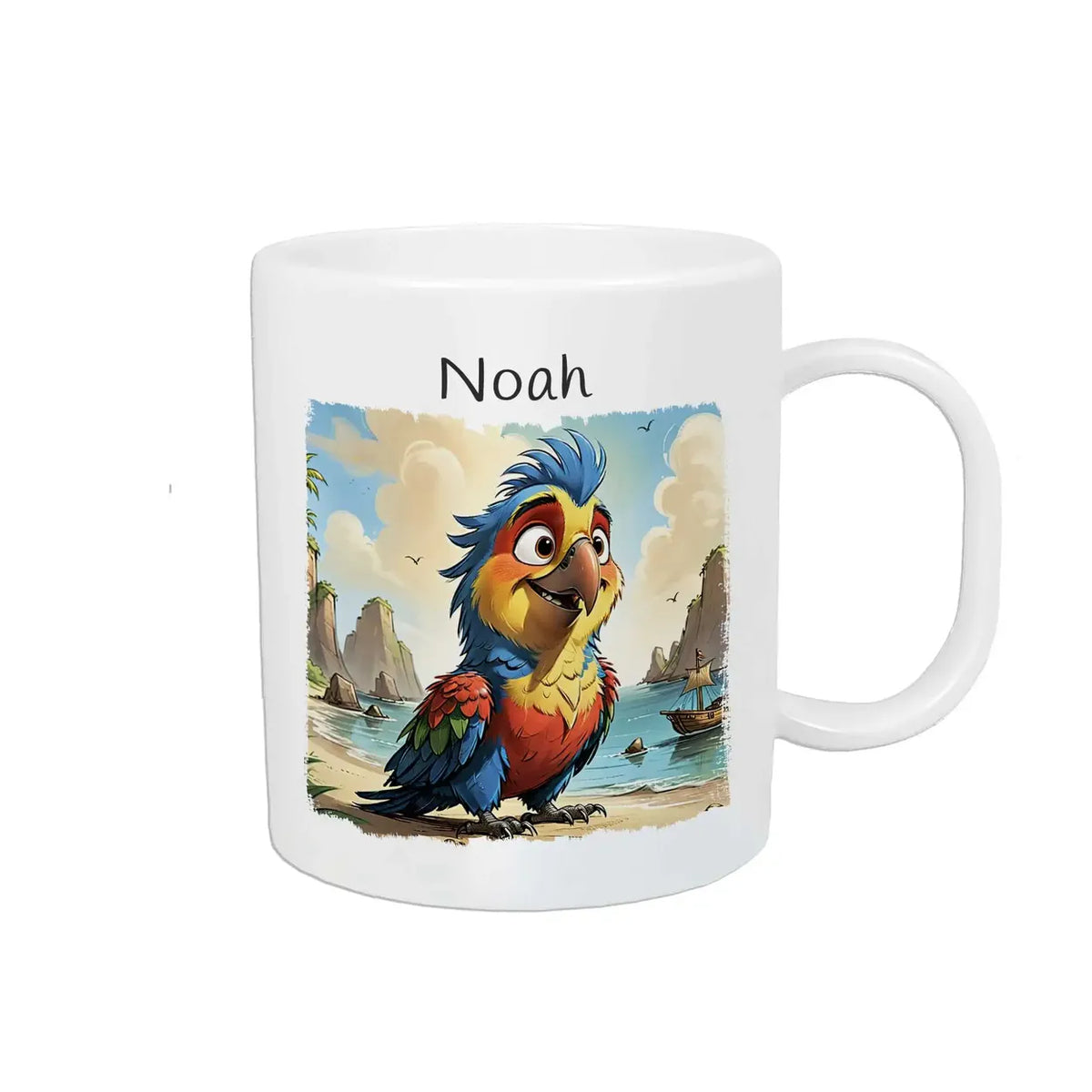 Tasse mit Namen | Abenteuer-Paradiesvogel | Tierbilder | personalisierte Tasse Kinder | 320ml Kunststofftassen Druckerino   