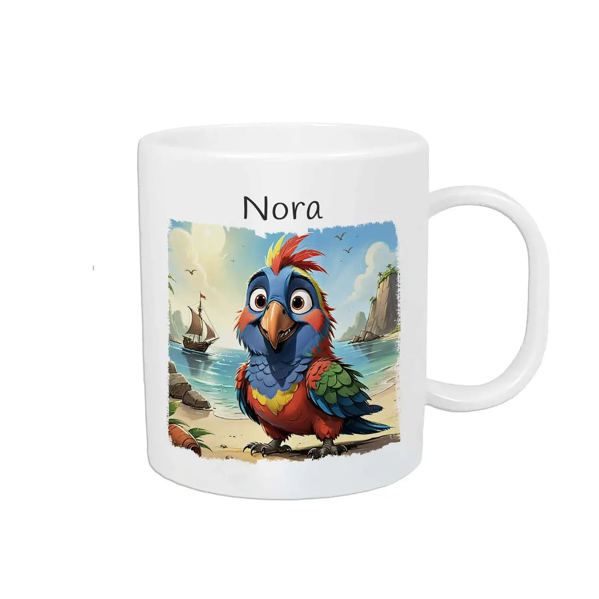 Personalisierte Tasse Kinder | Piratenpapagei Abenteuer | personalisierbare Kindergeschenke | Kindertasse frei von BPA | 320ml Kunststofftassen Druckerino   