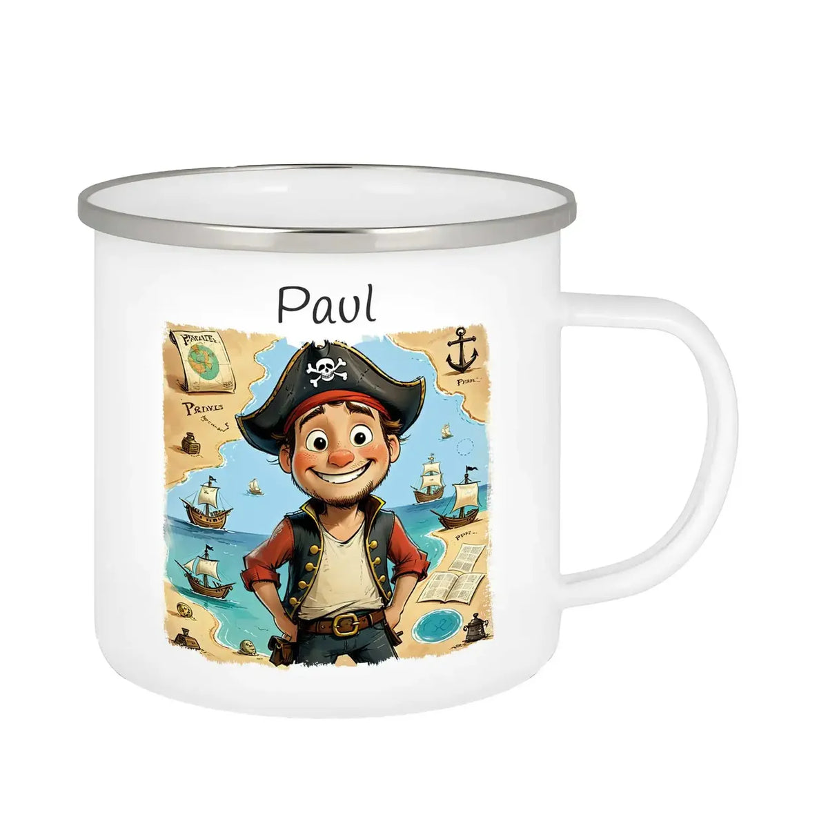 Personalisierte Tasse | Abenteuer-Piraten | Emaille Tasse personalisiert mit Name | personalisierte Tasse Emailletasse Druckerino   