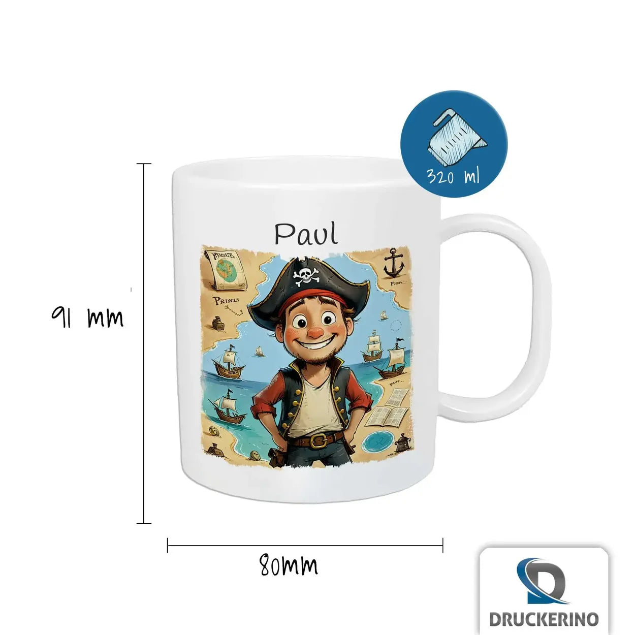 Abenteurer der Meere - Kindertasse mit Namen - Tasse personalisiert Kunststofftassen Druckerino   