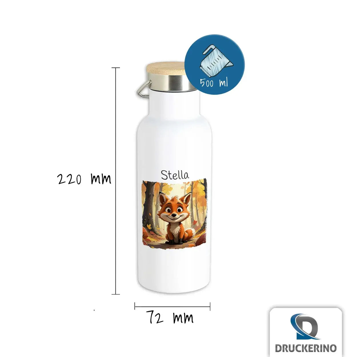 Kindertrinkflasche | Waldabenteurer | Trinkflasche personalisiert | süße Tierbilder | 500ml Thermoflasche Druckerino   