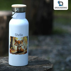 Kindertrinkflasche | Waldabenteurer | Trinkflasche personalisiert | süße Tierbilder | 500ml Thermoflasche Druckerino   