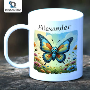 Kindertasse personalisiert | Schmetterlingswiese | Tasse für Kinder | Tassen mit Tiermotiv | 320ml Kunststofftassen Druckerino   