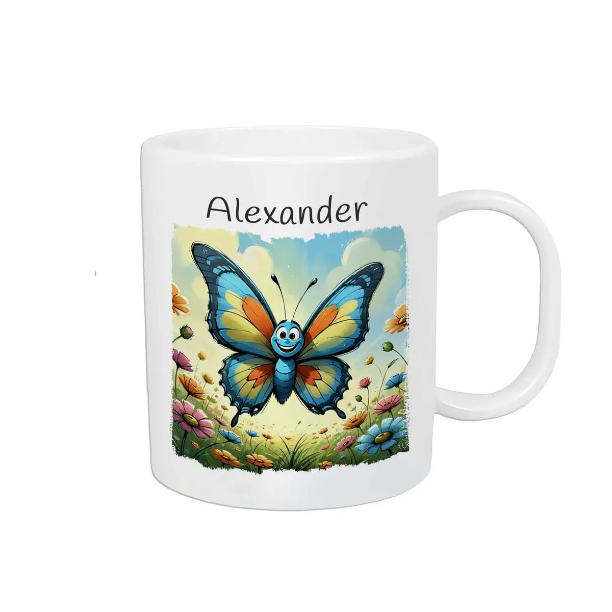 Kindertasse personalisiert | Schmetterlingswiese | Tasse für Kinder | Tassen mit Tiermotiv | 320ml Kunststofftassen Druckerino   