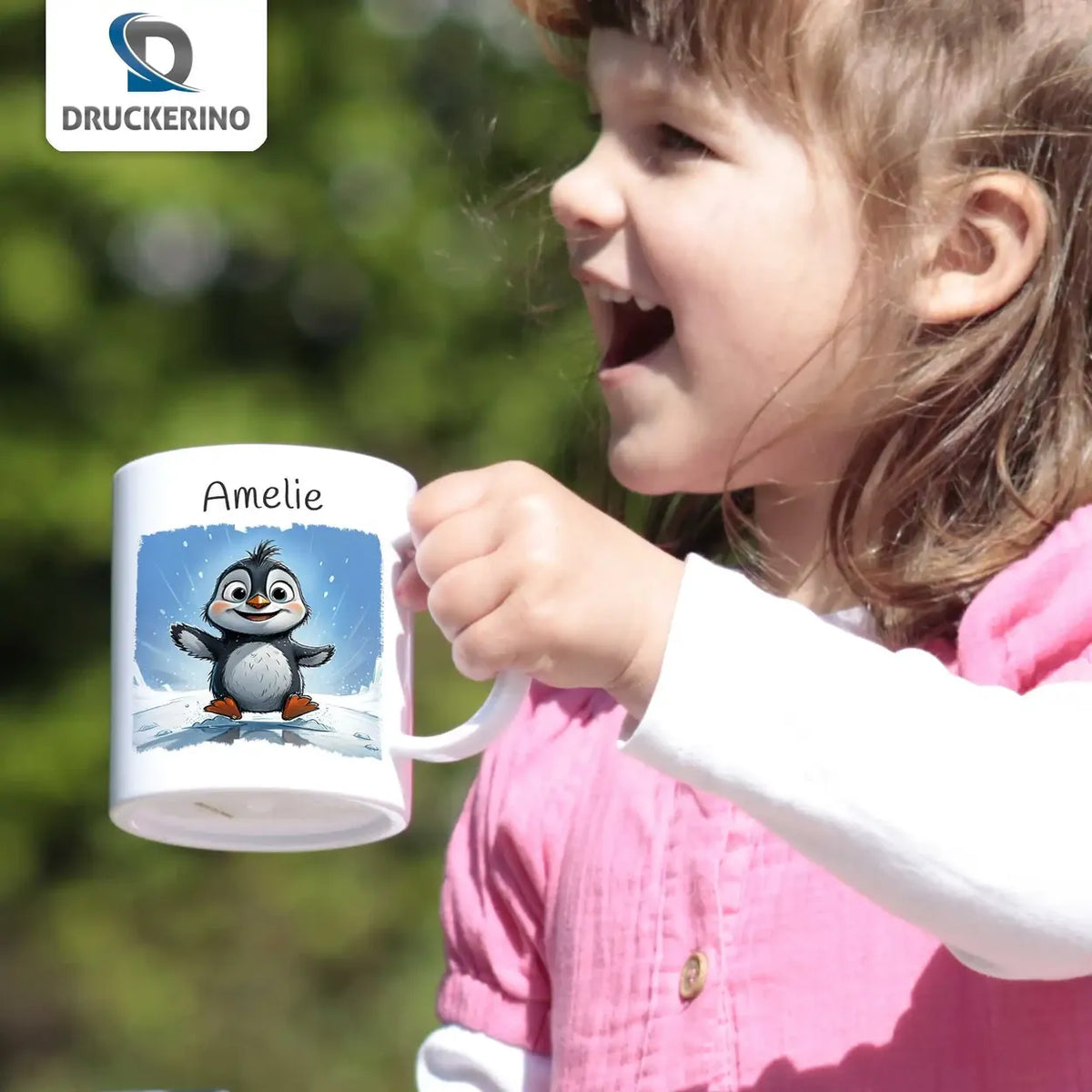 Tasse für Kinder | Pinguin-Abenteuer | Abschiedsgeschenke im Kindergarten | personalisierte Becher | 320ml Kunststofftassen Druckerino   