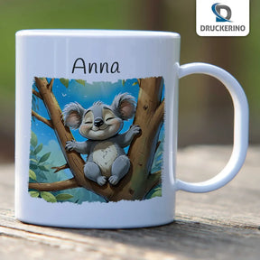 Abenteuer Koala - Kindertasse mit Namen - Tasse personalisiert Kunststofftassen Druckerino   