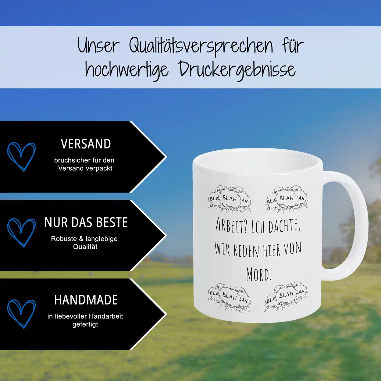 Tasse mit Sprüchen "Arbeit? Ich dachte, wir reden hier von Mord"  Geschenkidee Weihnachten