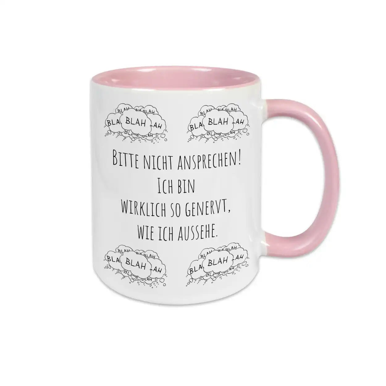 Tasse mit Spruch "Bitte nicht ansprechen! Ich bin wirklich so genervt, wie ich aussehe" Rosa Geschenkidee Weihnachten