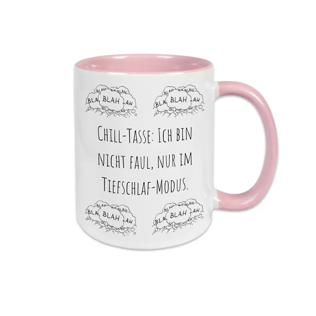 Tasse mit Spruch "Chill-Tasse: Ich bin nicht faul, nur im Tiefschlaf-Modus" Rosa Geschenkidee Weihnachten