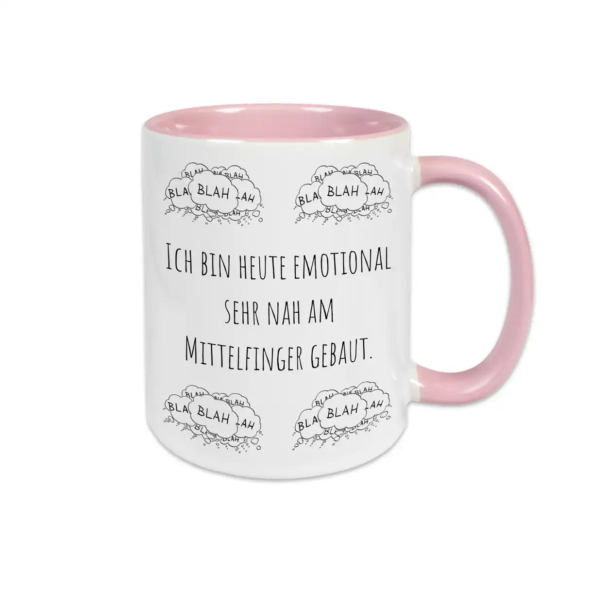 Tassen mit Sprüchen "Ich bin heute emotional sehr nah am Mittelfinger gebaut" Rosa Geschenkidee Weihnachten