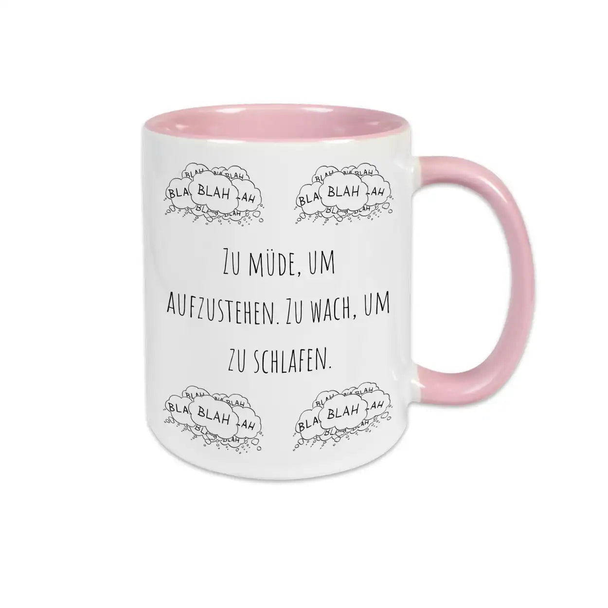 Tasse mit Spruch "Zu müde, um aufzustehen. Zu wach, um zu schlafen"  Geschenkidee Weihnachten