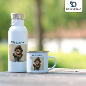 Abenteuerlustige Waldgeist-Thermo Trinkflasche für Kinder personalisiert Thermoflasche Druckerino   