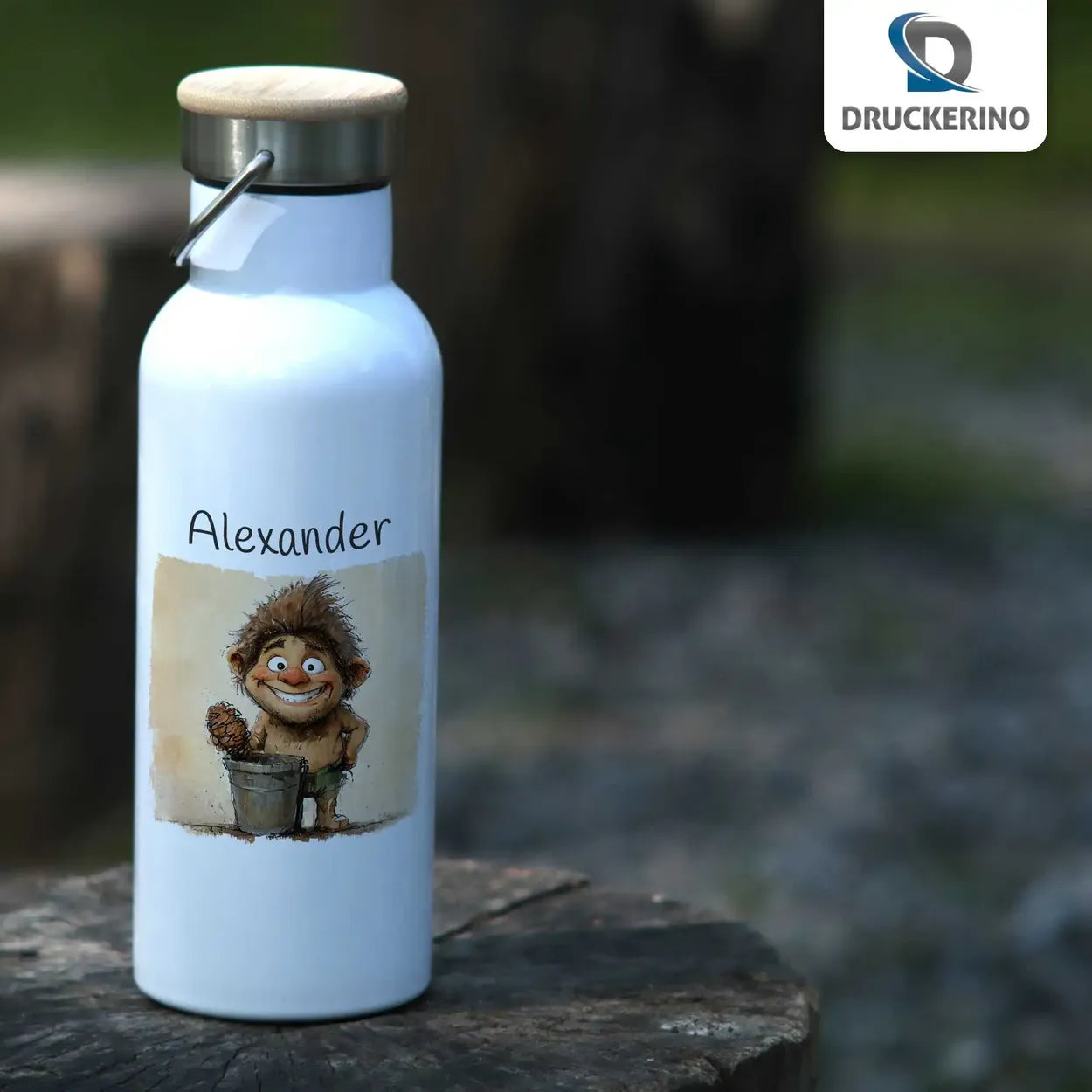 Abenteuerlustige Waldgeist-Thermo Trinkflasche für Kinder personalisiert Thermoflasche Druckerino   