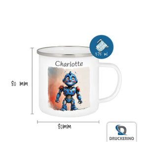 Trinkbecher aus Emaille | Roboterfreund | Emaille Tasse | Geschenk Kindergarten  Geschenkidee Weihnachten