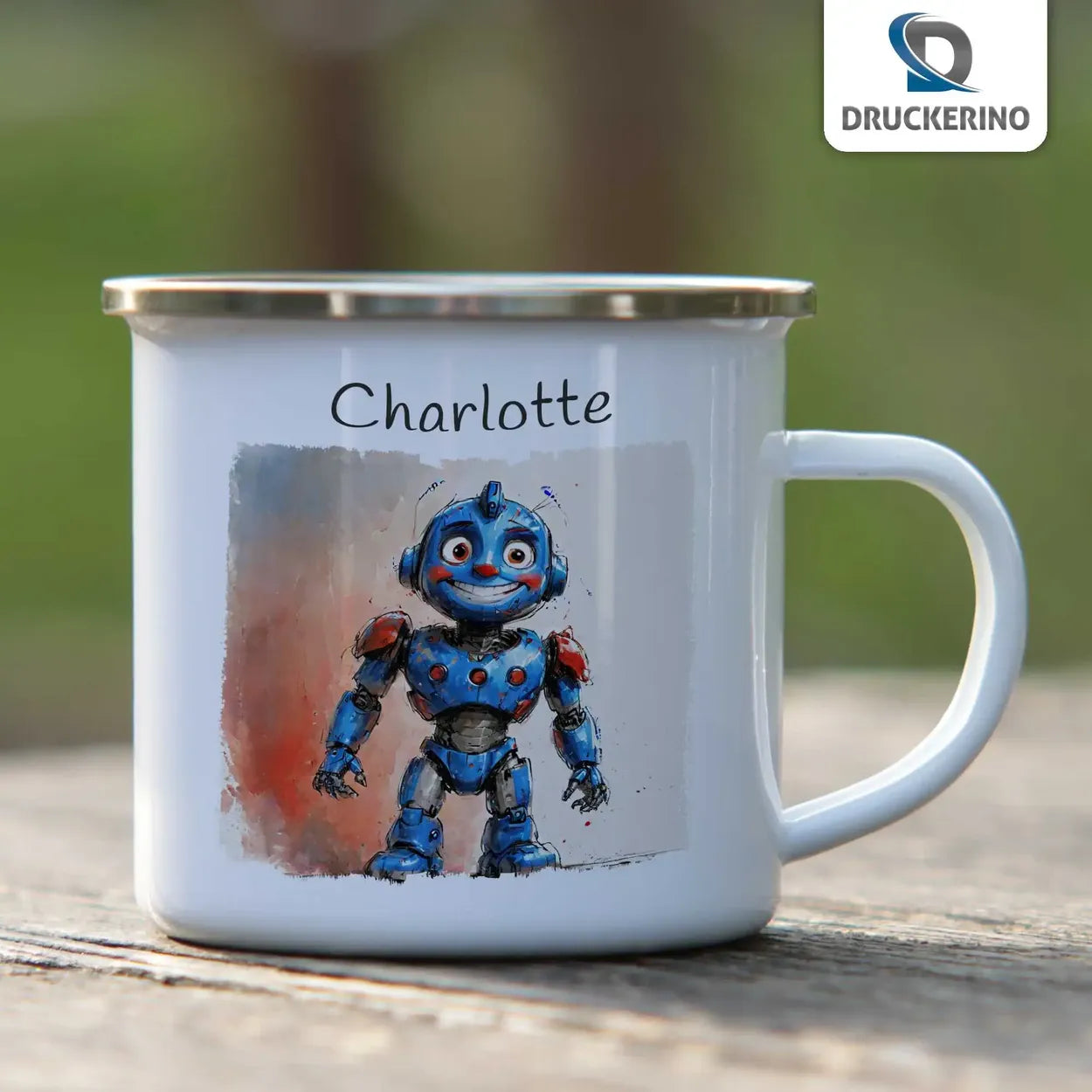 Trinkbecher aus Emaille | Roboterfreund | Emaille Tasse | Geschenk Kindergarten  Geschenkidee Weihnachten