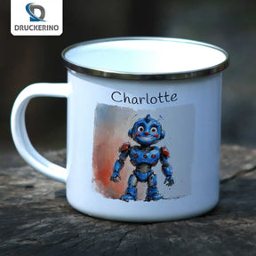 Trinkbecher aus Emaille | Roboterfreund | Emaille Tasse | Geschenk Kindergarten  Geschenkidee Weihnachten