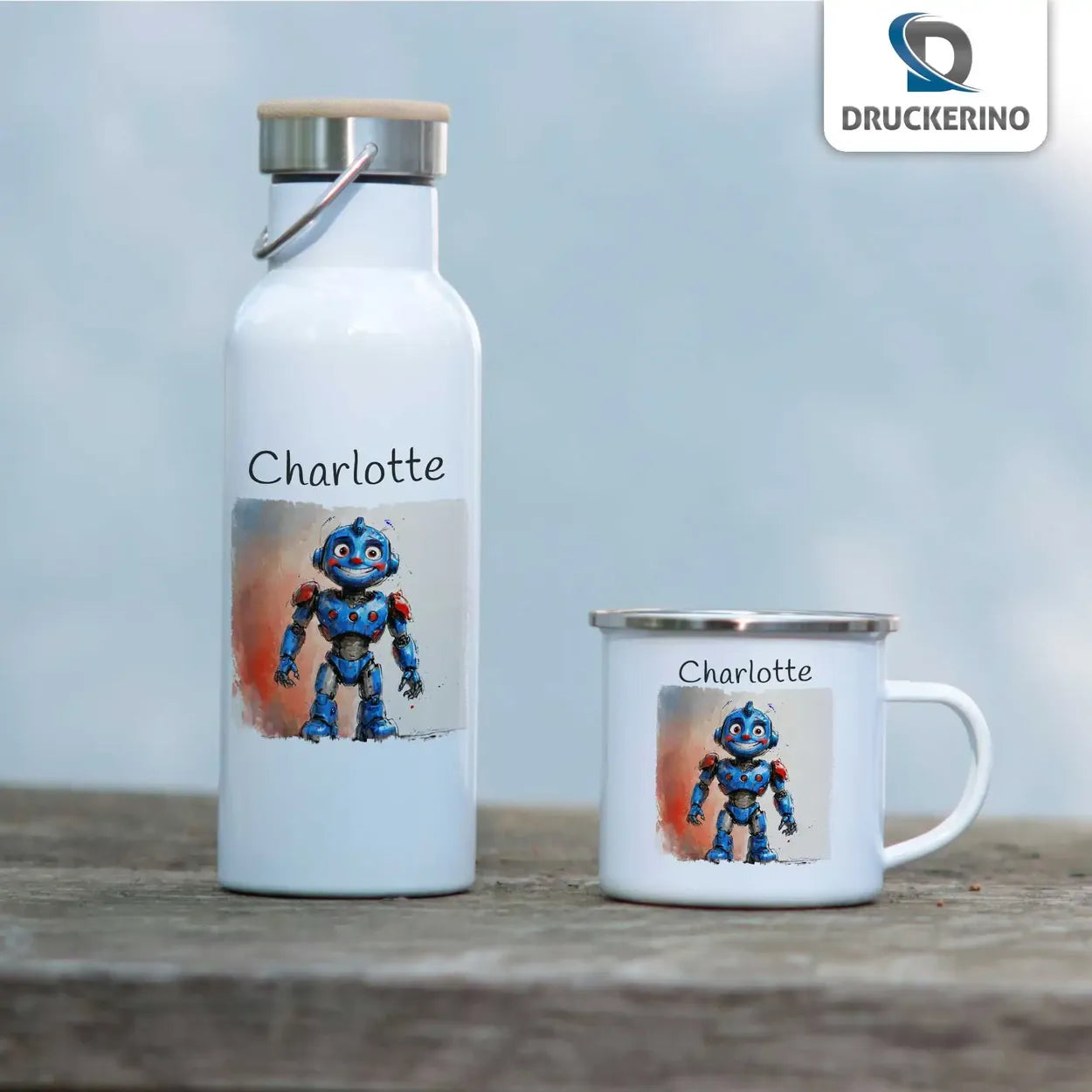 Trinkbecher aus Emaille | Roboterfreund | Emaille Tasse | Geschenk Kindergarten  Geschenkidee Weihnachten