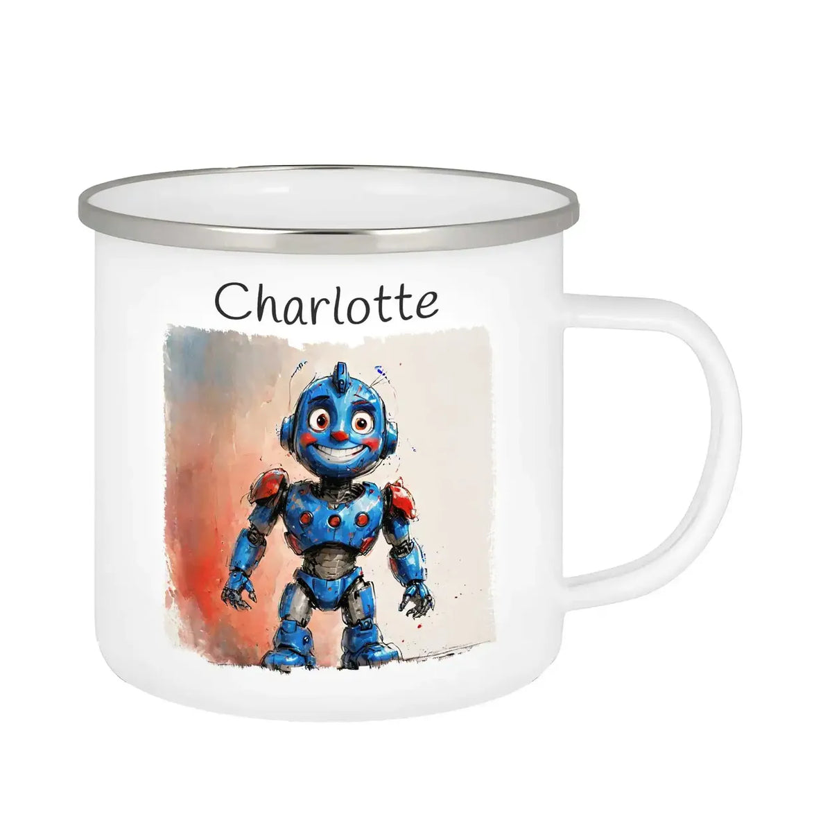 Trinkbecher aus Emaille | Roboterfreund | Emaille Tasse | Geschenk Kindergarten Emailletasse Druckerino   