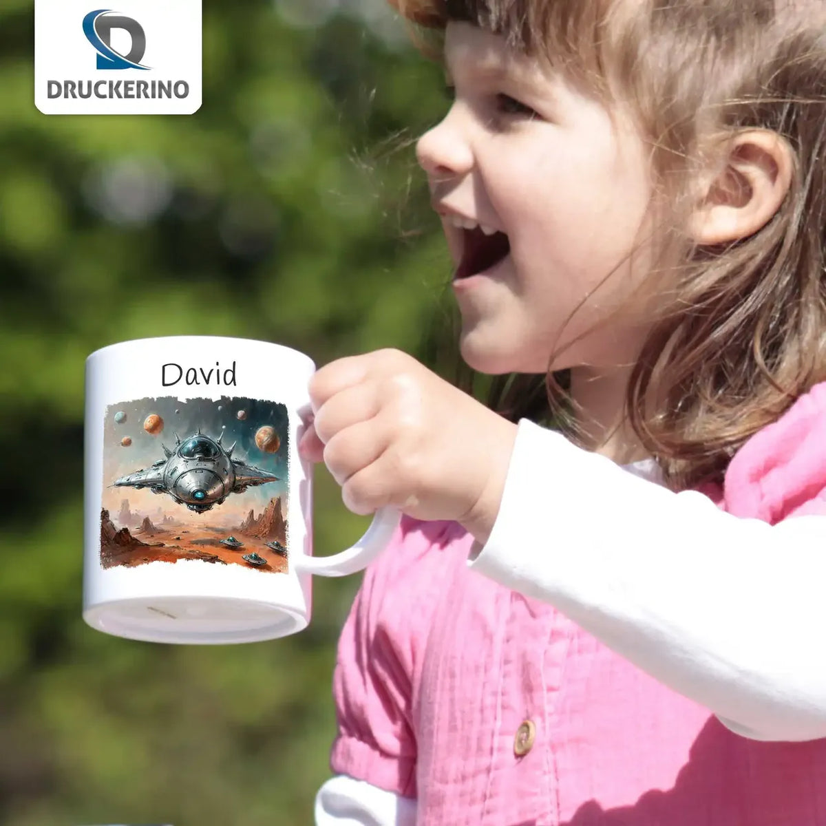 Tasse für Kinder personalisiert | Weltraumabenteuer | personalisierte Kindertassen | Personalisierte Geschenke | 320ml Kunststofftassen Druckerino   