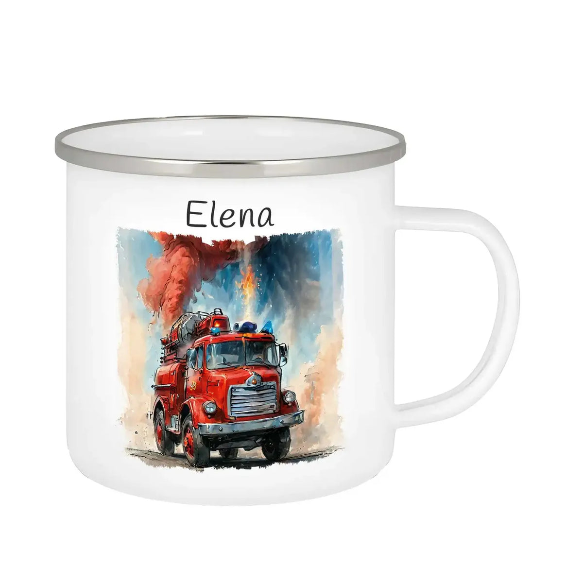 Abenteuertruck Emaille Tasse für Kinder personalisiert Emailletasse Druckerino   