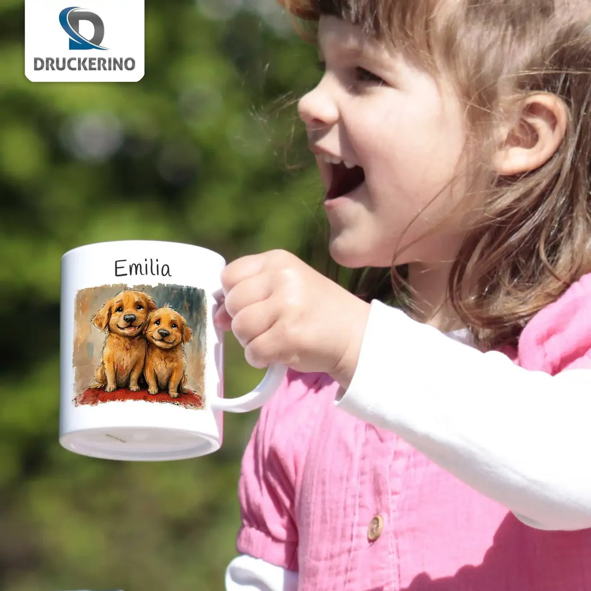 Welpenglück - Kindertasse mit Namen - Tasse personalisiert Kunststofftassen Druckerino   