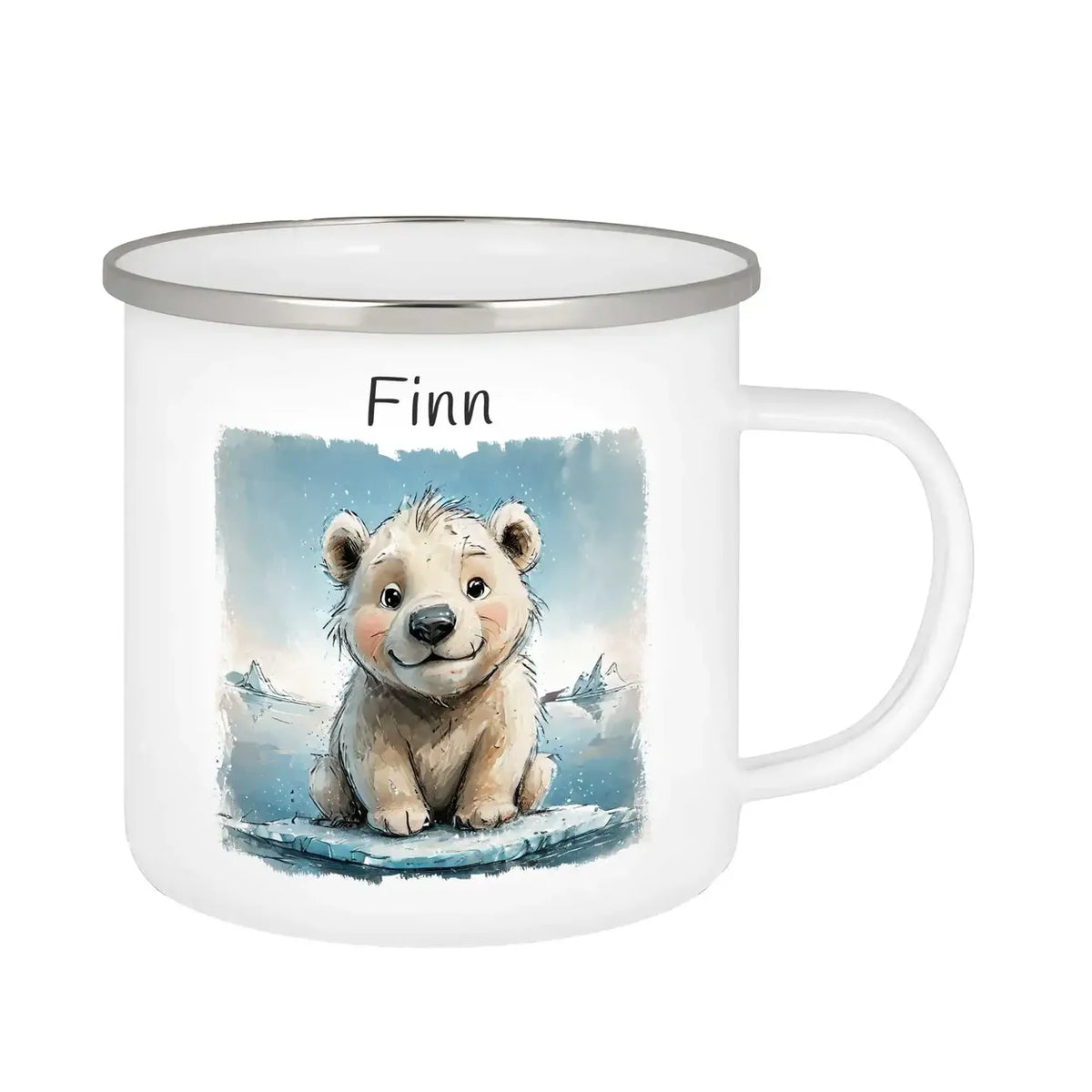 Emailletasse als Geschenkidee | Abenteuer-Eisbär | Tasse Geschenkidee | Kindergeburtstag Geschenke Emailletasse Druckerino   