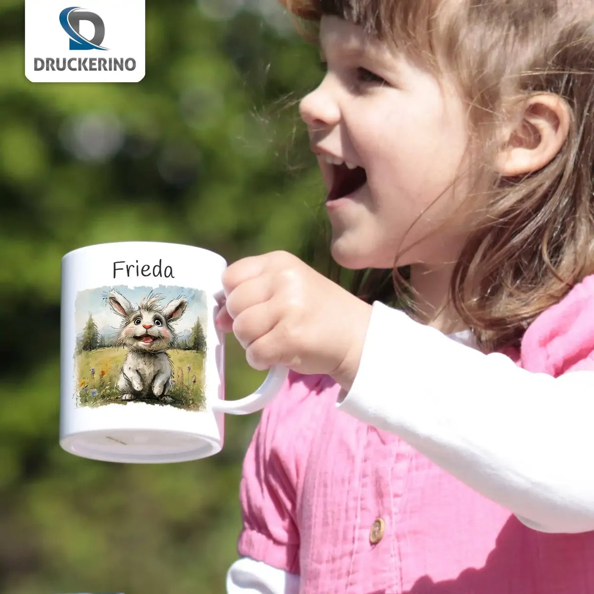 Personalisierte Tasse Kinder | Hoppel-Hase Abenteuer | personalisierbare Kindergeschenke | Kindertasse frei von BPA | 320ml Kunststofftassen Druckerino   