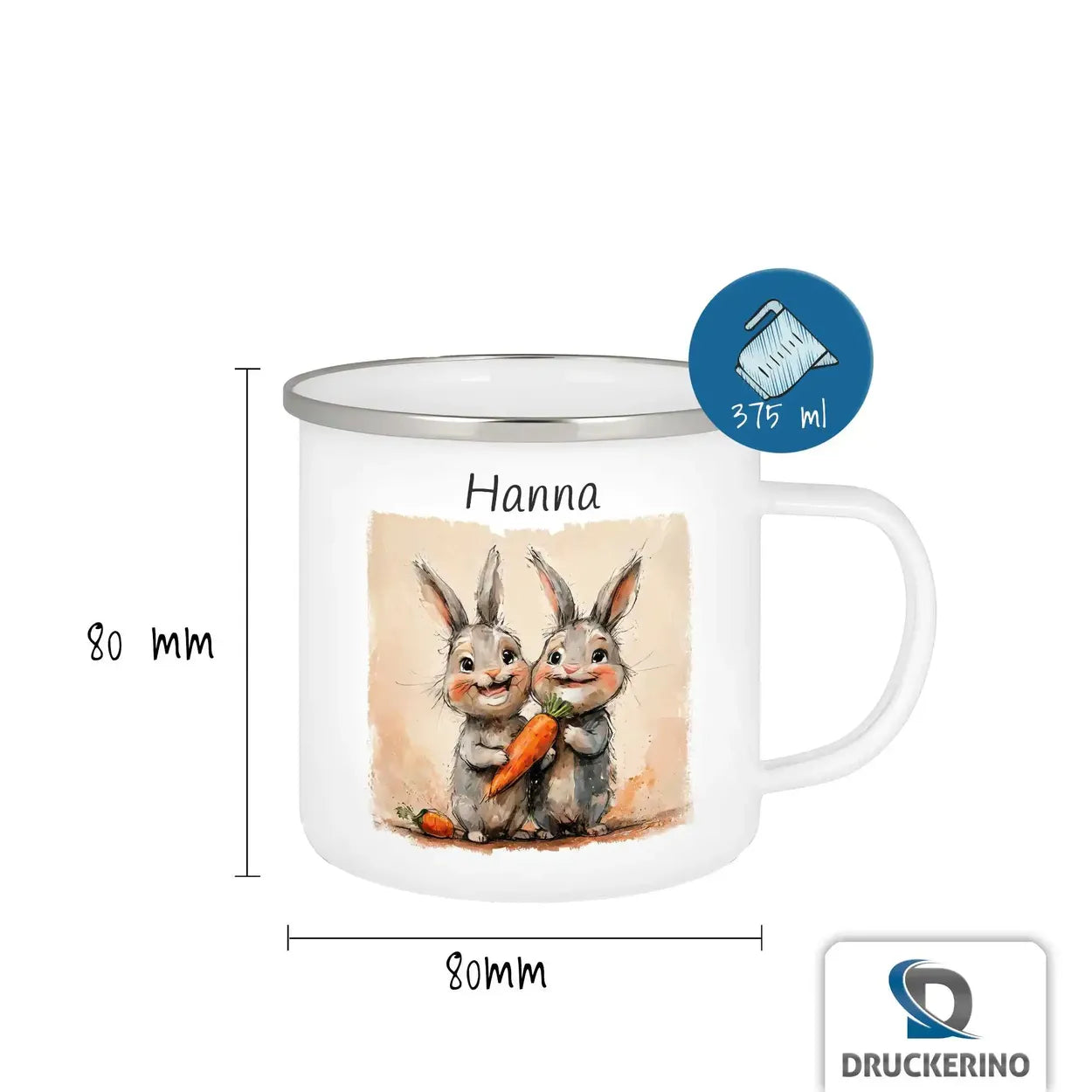 Tasse aus Emaille | Zauberhafte Hasenfreunde | Tasse personalisieren | Geschenke zur Taufe  Geschenkidee Weihnachten