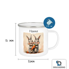 Tasse aus Emaille | Zauberhafte Hasenfreunde | Tasse personalisieren | Geschenke zur Taufe  Geschenkidee Weihnachten