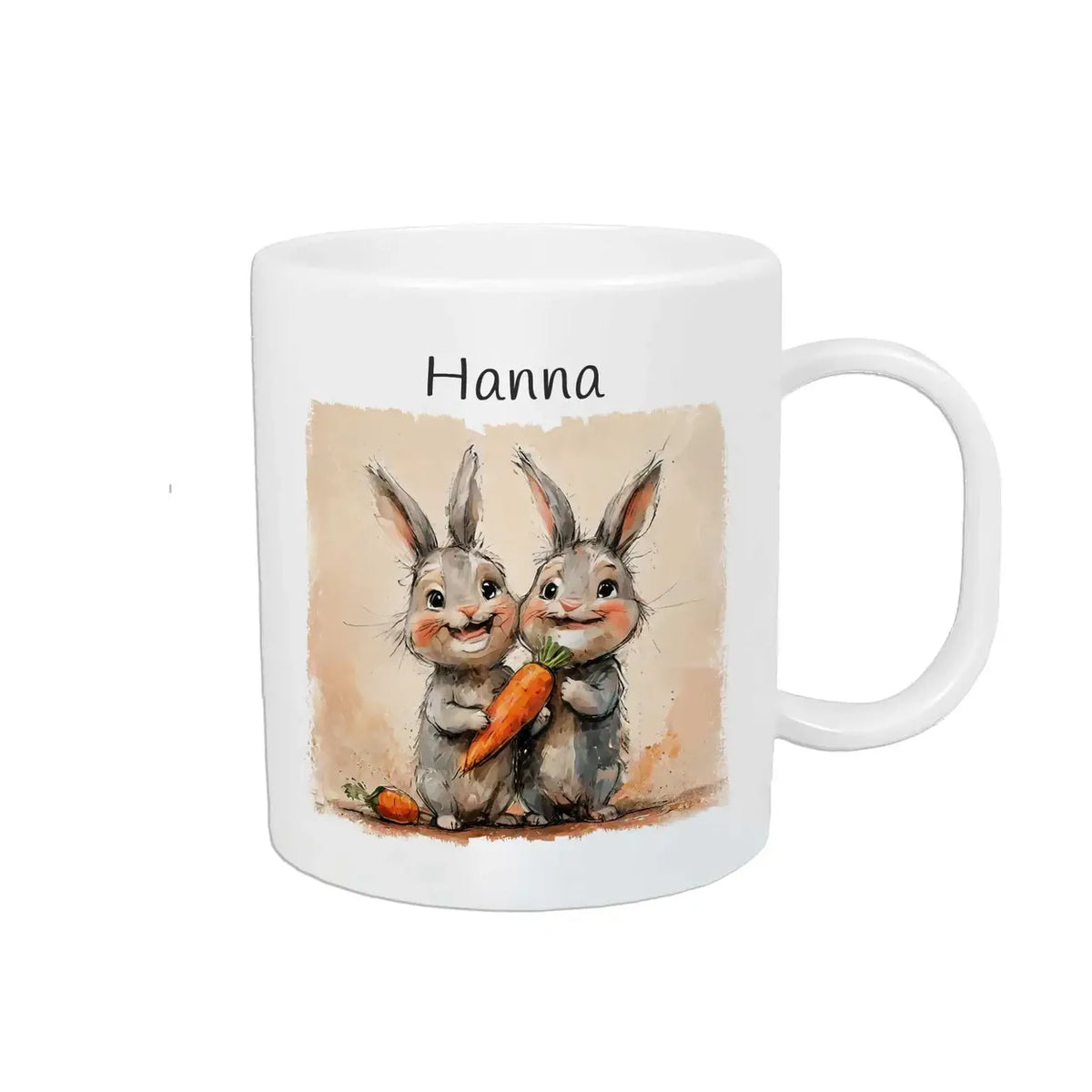 Personalisierte Tasse Kinder | Freche Hasenfreunde | Kindertasse | Geschenke zur Taufe | 320ml Kunststofftassen Druckerino   