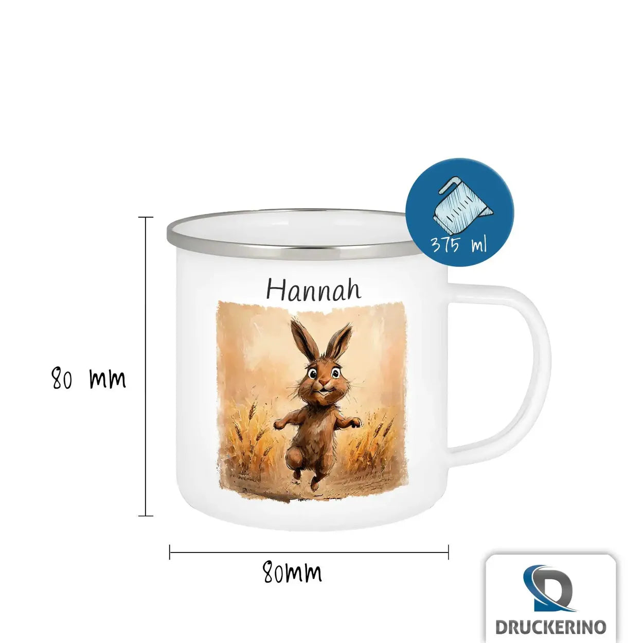 Emaille Tasse personalisiert | Hoppelnder Hase | Kindergeburtstag kleine Geschenke | Personalisierte Geschenke Emailletasse Druckerino   