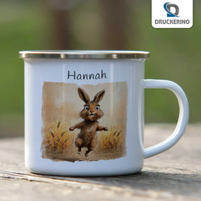 Emaille Tasse personalisiert | Hoppelnder Hase | Kindergeburtstag kleine Geschenke | Personalisierte Geschenke Emailletasse Druckerino   