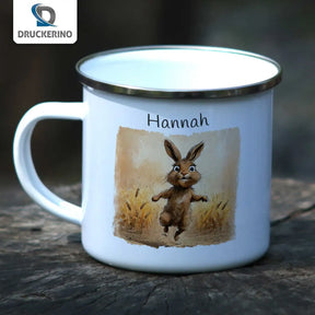 Emaille Tasse personalisiert | Hoppelnder Hase | Kindergeburtstag kleine Geschenke | Personalisierte Geschenke Emailletasse Druckerino   