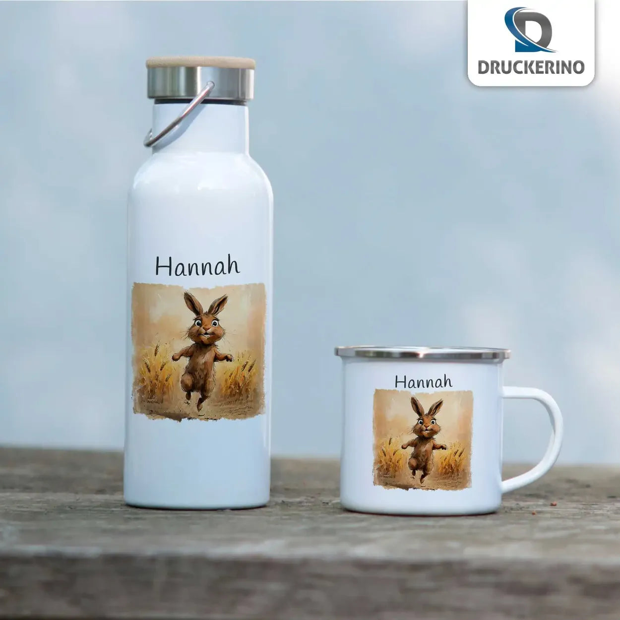 Emaille Tasse personalisiert | Hoppelnder Hase | Kindergeburtstag kleine Geschenke | Personalisierte Geschenke Emailletasse Druckerino   