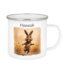 Emaille Tasse personalisiert | Hoppelnder Hase | Kindergeburtstag kleine Geschenke | Personalisierte Geschenke Emailletasse Druckerino   