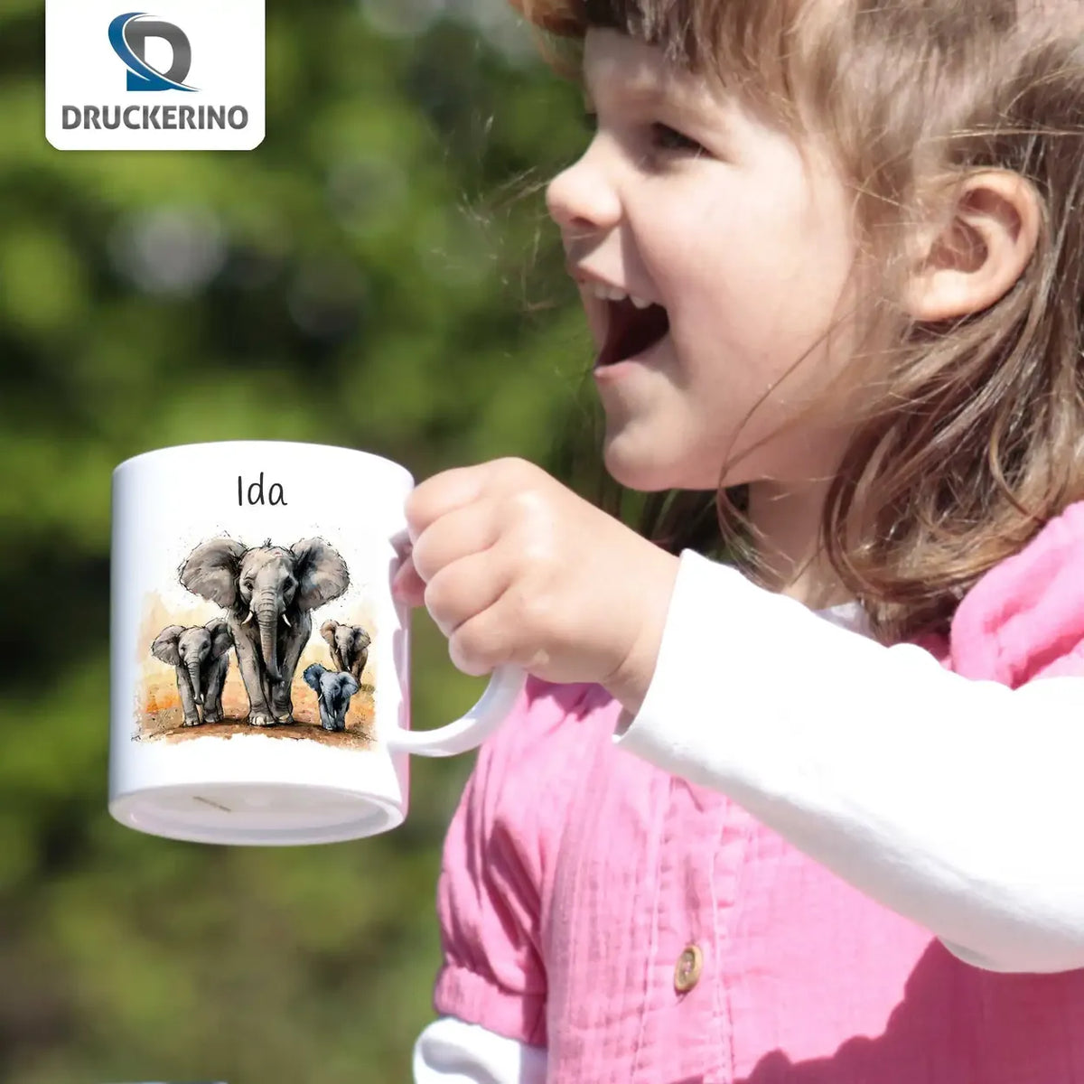 Tasse für Kinder | Elefantenparade | personalisierte Kindertassen | Personalisierte Geschenke | 320ml Kunststofftassen Druckerino   