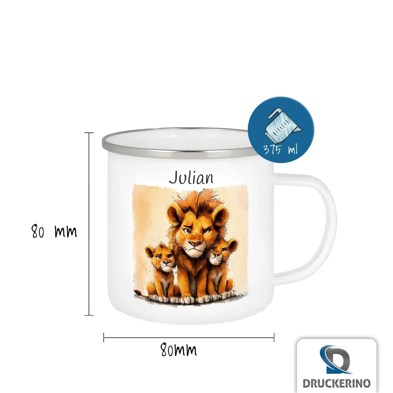 Personalisierte Kindertasse aus Emaille | Löwenfamilie | personalisierte Kindertassen | Einschulung Geschenk  Geschenkidee Weihnachten