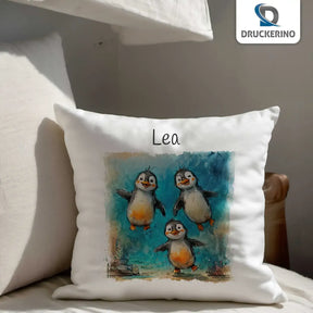 Kuschelkissen personalisiert | Pinguin-Freunde | personalisierbare Kindergeschenke | Kissenhülle 40x40 | 40x40 cm Geschenkideen