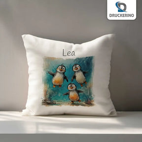 Kuschelkissen personalisiert | Pinguin-Freunde | personalisierbare Kindergeschenke | Kissenhülle 40x40 | 40x40 cm Geschenkideen