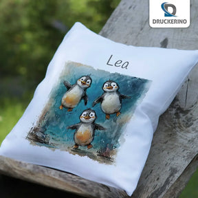 Kuschelkissen personalisiert | Pinguin-Freunde | personalisierbare Kindergeschenke | Kissenhülle 40x40 | 40x40 cm Geschenkideen