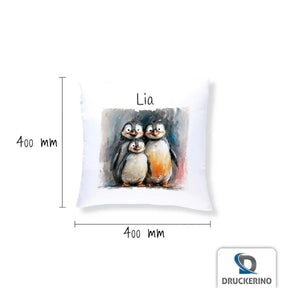 Kuschelkissen personalisiert | Pinguin-Freunde | Kuschelkissen Tiere | Kissenhülle | 40x40 cm Geschenkideen