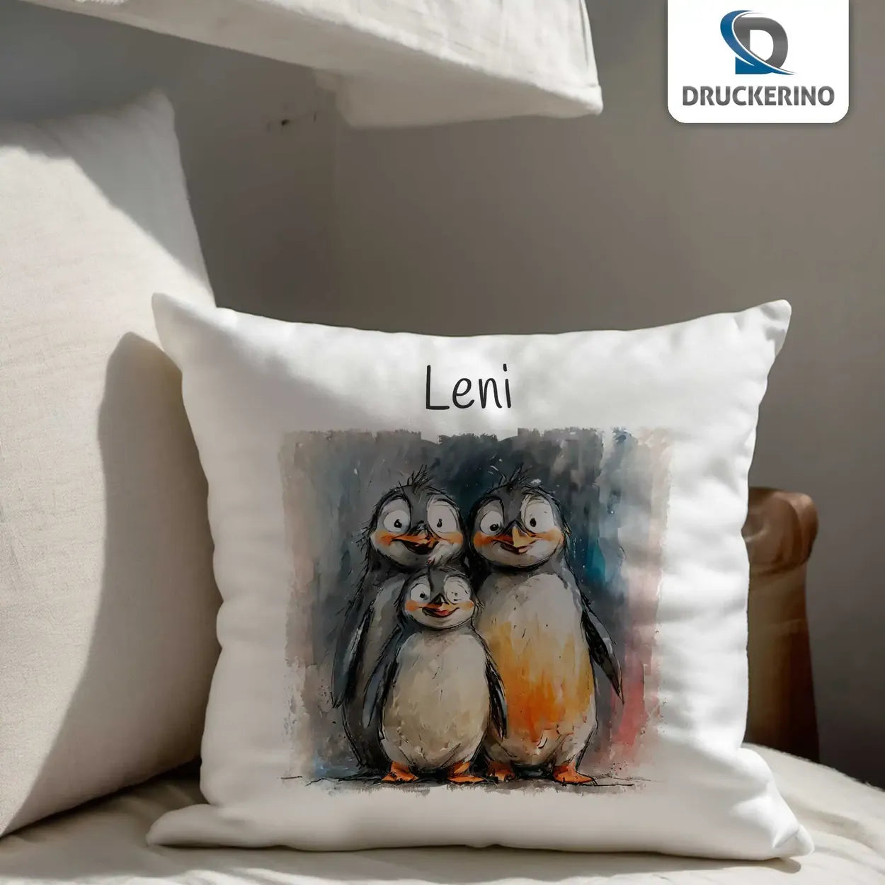 Kuschelkissen personalisiert | Pinguin-Freunde | Kuschelkissen Tiere | Kissenhülle | 40x40 cm Geschenkideen