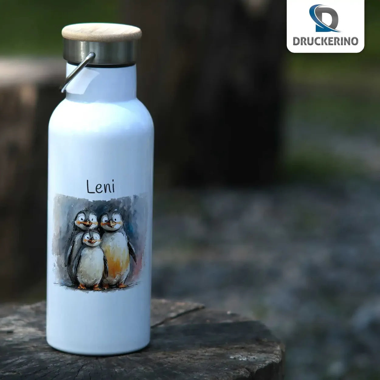 Pinguin-Freunde Thermo Trinkflasche für Kinder personalisiert Thermoflasche Druckerino   