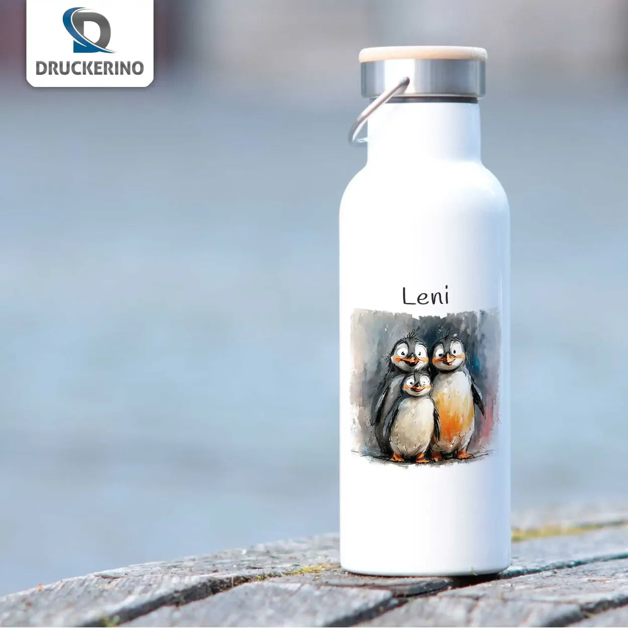 Pinguin-Freunde Thermo Trinkflasche für Kinder personalisiert Thermoflasche Druckerino   