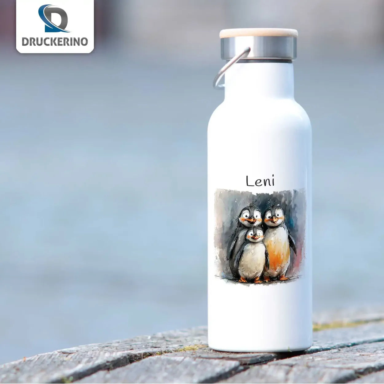 Kindertrinkflasche | Pinguin-Freunde | mit Wunschnamen Tierbilder | Abschiedsgeschenk Kita | 500ml Geschenkideen